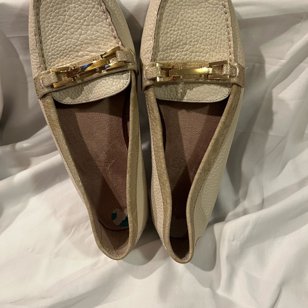 Chic Cream Loafers with Gold Detail